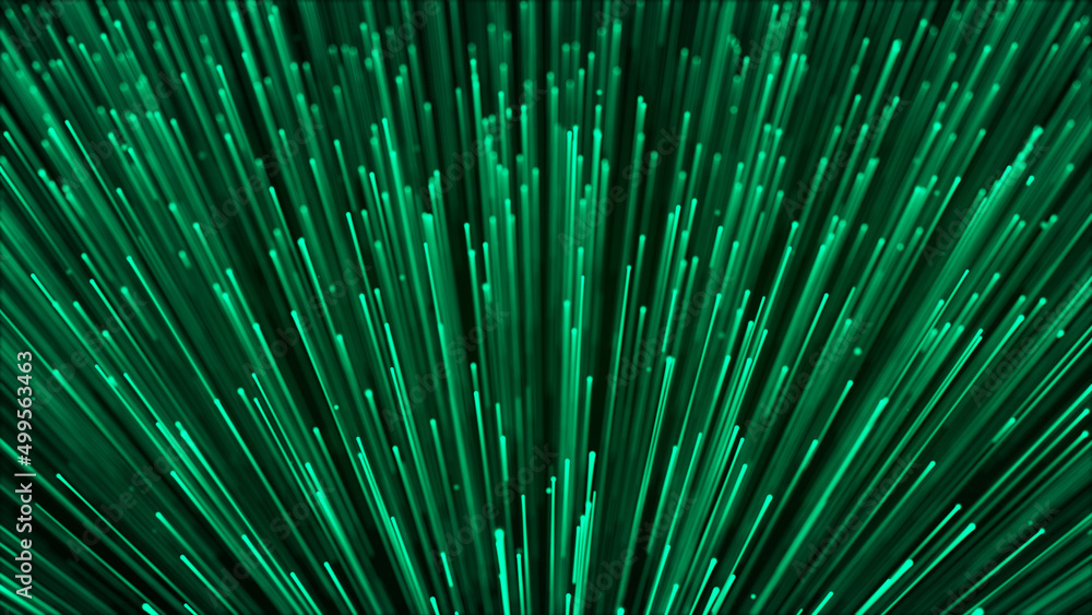 Poster cyberspace with green digital falling lines. geometric flow in cyberspace. high speed. big data conn
