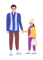 Dad holding weeping daughter hand semi flat color vector characters. Depressed figures. Full body people on white. Simple cartoon style illustration for web graphic design and animation