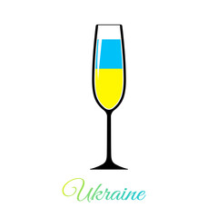 Ukraine flag champagne glass icon, beverage goblet with blue-yellow cocktail. National patriotic symbol of victory over Russia in the war 2022. Minimalism. Isolated. Vector illustration