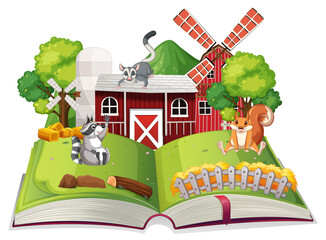 Opened fantasy book with cute animals