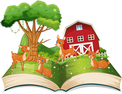 Storybook with deers in the farmyard