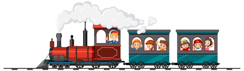 Washable Wallpaper Murals Kids Many children riding on the train