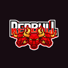 Red Bull E-Sport Logo, Mascot, and Emblem Template Isolated Vector. Illustration Logo. Suitable for Game, Streamer, and E-Sport Team.