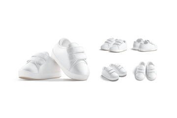 Blank white baby shoes pair mockup, different views