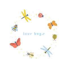 Love bugs print cute flat style illustration