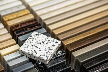 A set of samples of stones for decorative interior decoration. Beautiful set of marble and granite...