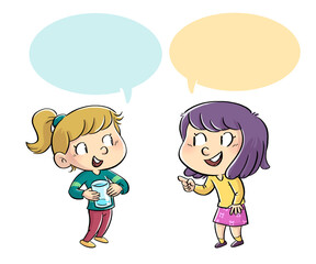 Illustration of little girls having a conversation