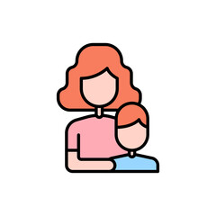 Mom and son vector icon. flat color sign for mobile concept and web design. Mother and child holds hands flat color icon. Family people symbol, logo illustration. Vector graphics
