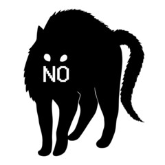 Black cat in an aggressive pose with the inscription no.Black cat silhouette vector illustration.T-shirt print.