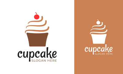 Cupcake logo design with a cherry icon for pastry shop identity