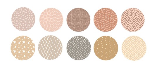 Set of beige circle shapes for post, story, fabric. Hand drawing