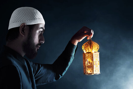 Muslim Man Holding Arabic Lantern