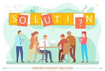 Business solution. Man and woman at meeting, right solution, business team and people teamwork success. Businessman and woman idea strategy and solve complex problem with partnership and challenge