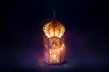 Arabic lantern glowing on dark background