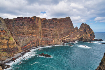 Fototapeta na wymiar Ponta de Sao Lourenco, Madeira,Portugal. Beautiful scenic mountain view of green landscape,cliffs and Atlantic Ocean.