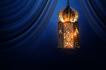 Arabic lantern glowing at night