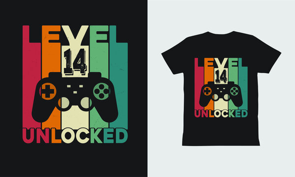 Level 14 Unlocked Gaming t shirt design.