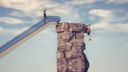 Two man climbing on a rock.