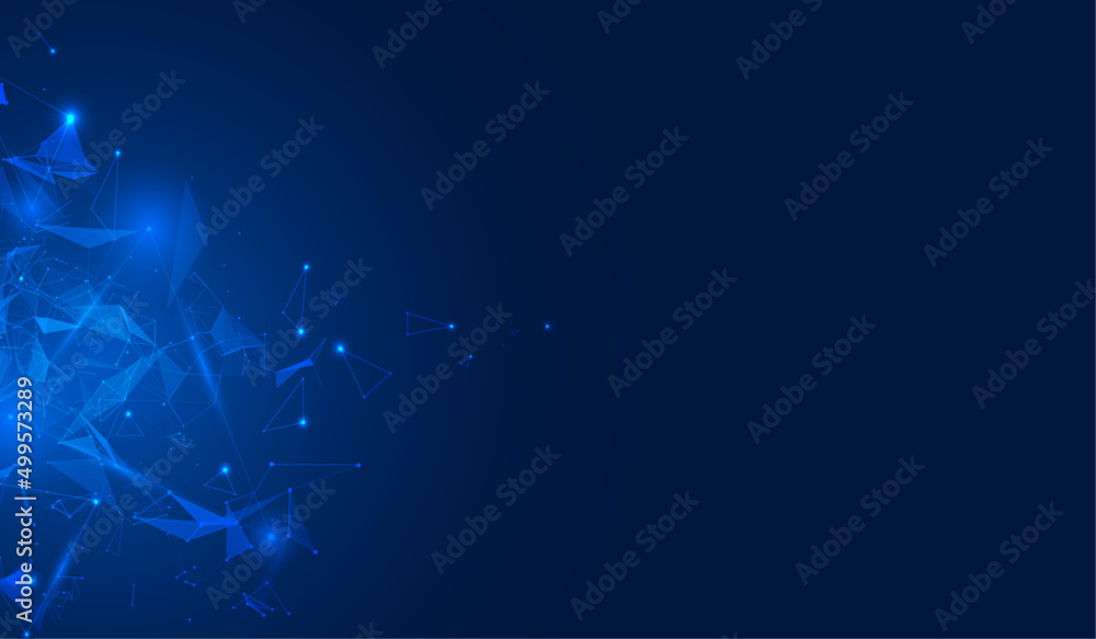 Poster Abstract Blue Cyber Geometric Polygon Plexus Structure Digital Big Data Network Futuristic Connection Vector Background.	