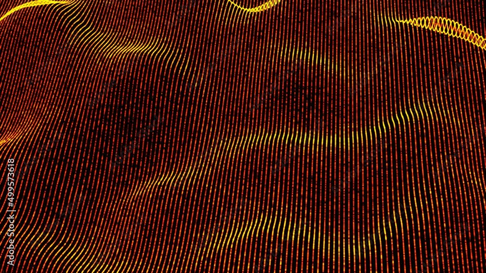 Poster glowing animation wave field. chaotic movement fire wave. flow of lines, strings. fast lava flow. ou
