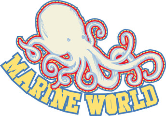 octopus in marine world cartoon vector illustration for print and other garment uses. 