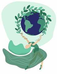 World day for the protection of nature and earth. The earth is in bloom and under the protection of people.