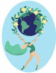 World day for the protection of nature and earth. The earth is in bloom and under the protection of people. Green Earth.