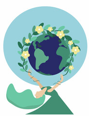 Green planet earth.World day for the protection of nature and earth. The earth is in bloom and under the protection of people.