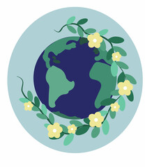 World day for the protection of nature and earth. The earth is in bloom and under the protection of people. Green Earth.