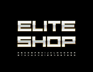 Vector luxury banner Elite Shop. Shiny White and Gold Font. Premium style Alphabet Letters and Numbers set