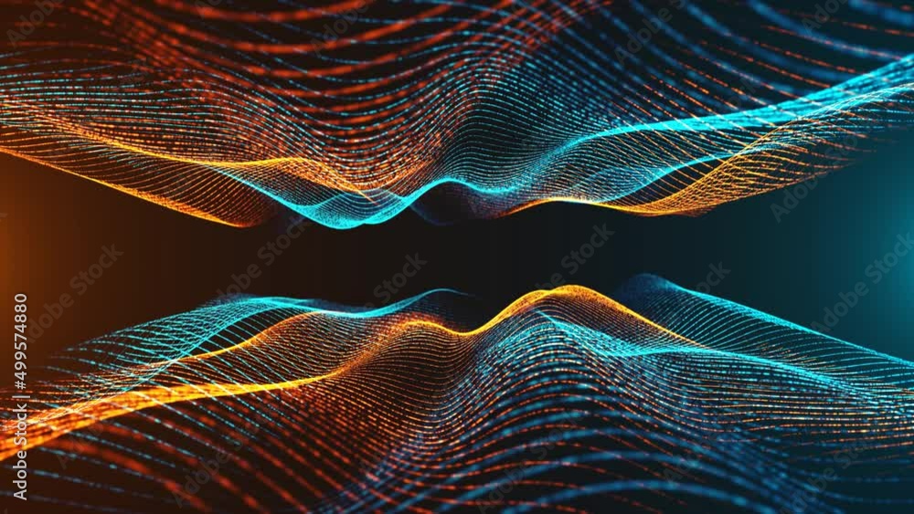 Poster shimmer animated double wave. plexus of lines, threads. connection fire and ice. glow threads. diffu