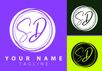 SD initial letter handwriting and signature logo design template