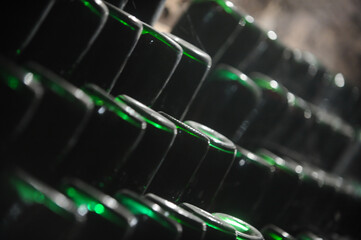 wine cellar. bottles of wine aged in special storage conditions. photo inside.