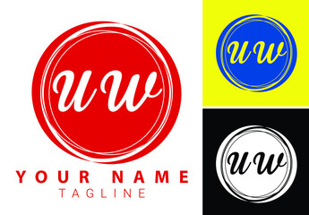 UW initial letter handwriting and signature logo design template