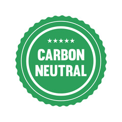 Green carbon neutral stamp or logo. CO2 neutral certified round emblem. Zero emission concept. Carbon neutral product label. Zero carbon footprint industry sign. Vector illustration, flat, clip art. 