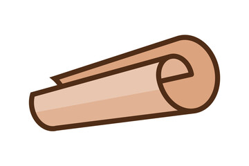 Old paper scroll icon. Ancient parchment document. Historic findings. Canvas or leather manuscript. Design element. Archeological discovery concept. Written message. Vector illustration, flat,clip art