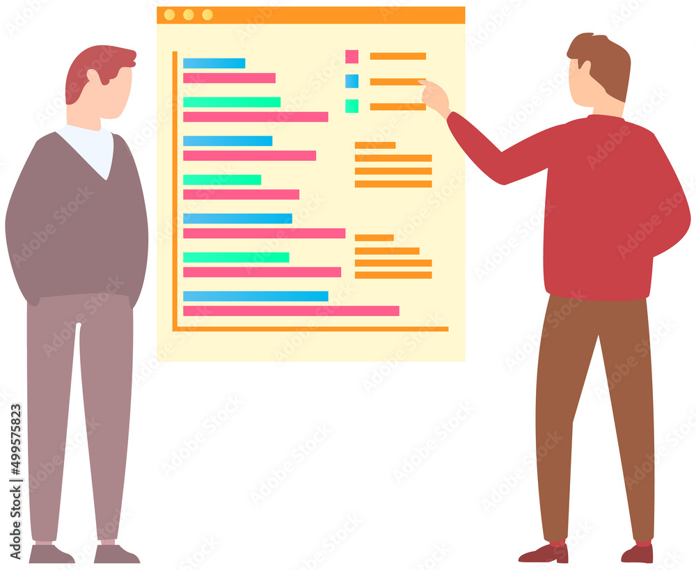 Poster manager makes presentation of statistical report analysis charts. planning business. teamwork consul