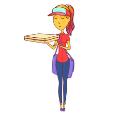 Courier woman icon or clipart, pizza delivery