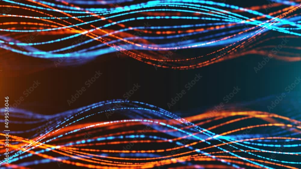 Poster shimmer animated double wave. plexus of lines, threads. connection fire and ice. glow threads. diffu