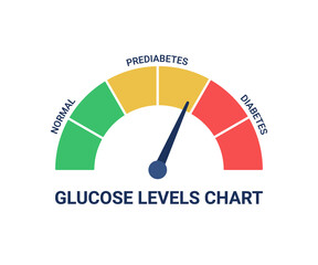 Glucose levels chart with different diagnosis normal, prediabetes and diabetes. Blood sugar test, insulin control diagnosis. High blood glucose level. Health risk with excessive sweets. Vector