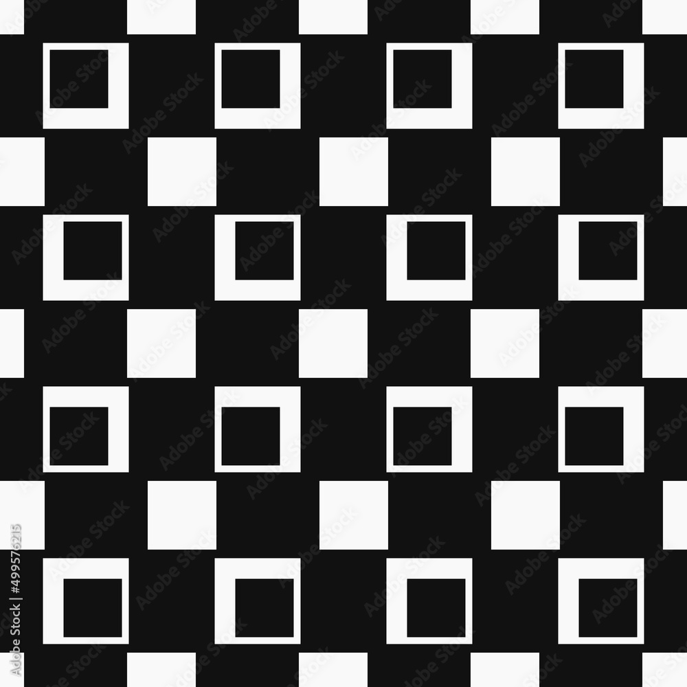 Poster Black squares in an abstract pattern. Primitive squares repeat in a seamless pattern.