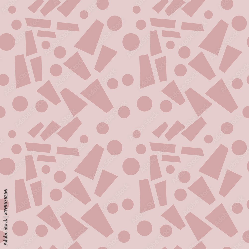 Poster Pink rectangles and circles all over the background. Vector wallpaper pattern seamless and simple with geometric shapes.
