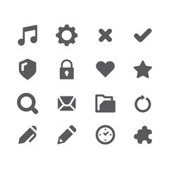 Web symbols, padlock, envelope and search icons. Pen and pencil, file folder website icon set.