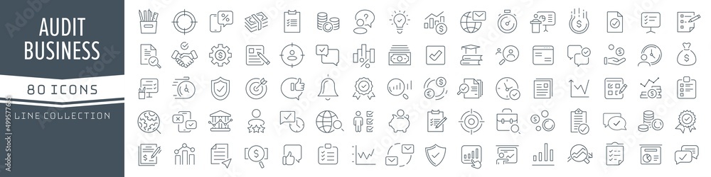 Leinwandbilder audit and business line icons collection. big ui icon set in a flat design. thin outline icons pack.