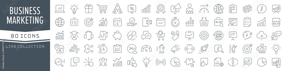 Poster business and marketing line icons collection. big ui icon set in a flat design. thin outline icons p