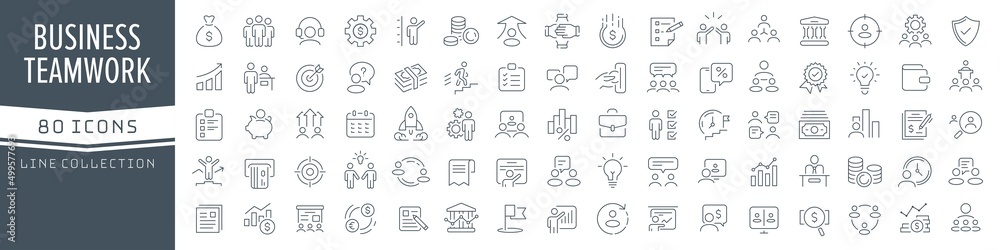 Aufkleber business and teamwork line icons collection. big ui icon set in a flat design. thin outline icons pa