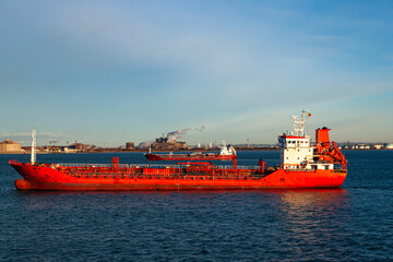 Fototapeta premium Oil tankers anchored in the bay of the seaport of Fos sur Mer in France.