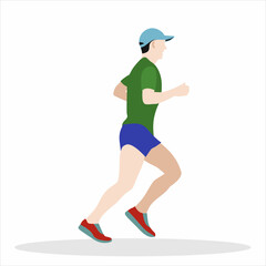 Fototapeta na wymiar Man Running with Sports Shoes. Jogging Wearing Cap. Health and Fitness Flat Illustration Vector 
