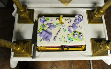 christening. cake at the post-Christian baptismal party. detail.