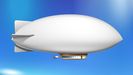 Naklejka na ściany i meble Helium Ship Blank Flying Transportation Vector. Inflatable Helium Ship Fly Transport In Cloudy Sky, Aircraft For Travel. Blimp Airship Cruising In Flight Template Realistic 3d Illustration